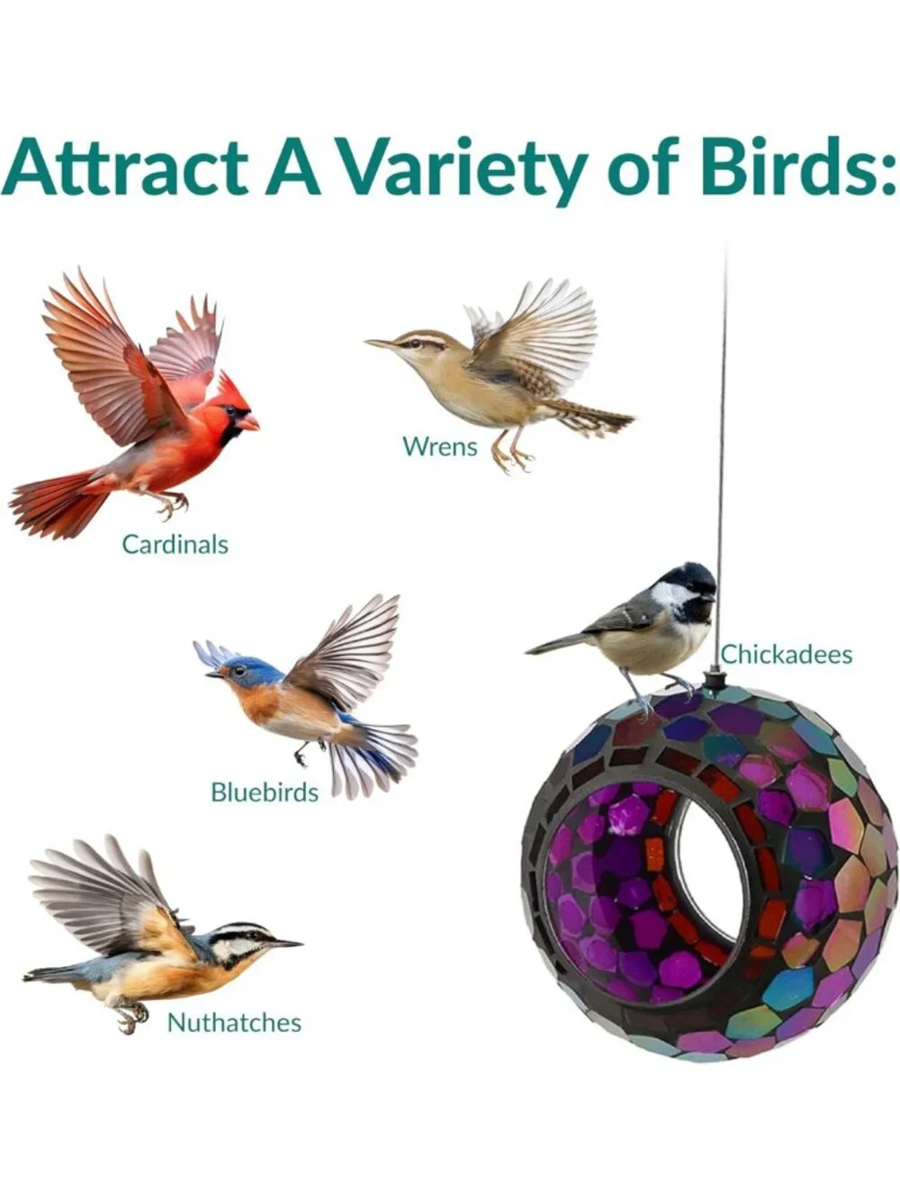 Iridescent Purple Mosaic Hanging Bird Feeder - 6-Inch Glass for Outdoors